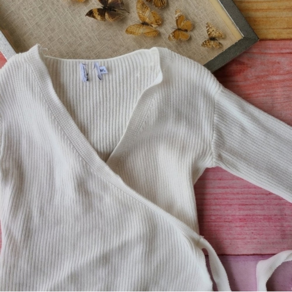 Princess Polly Phenix White True Wrap Chunky Knit Mini Sweater Dress M/L - Picture 6 of 7
